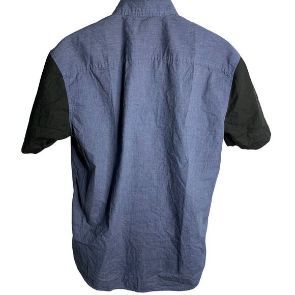 Westy Two Tone Button Up Shirt XL Blue Black Short Sleeves Pocket Collared - Picture 4 of 6